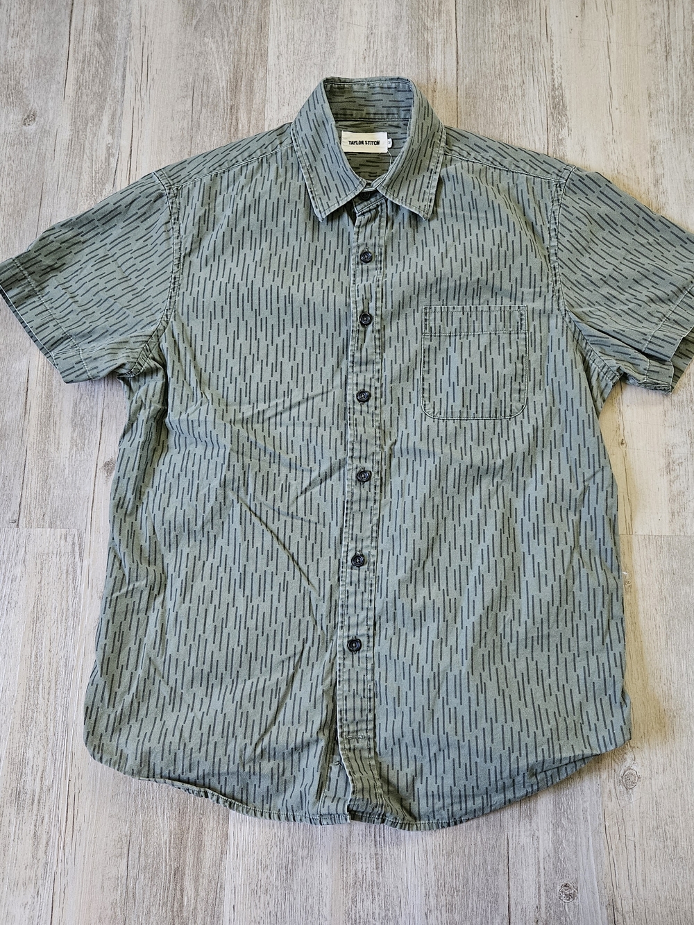 Taylor Stitch The Point Rain Drop Camo Green Short-Sleeve Button Shirt Small 38